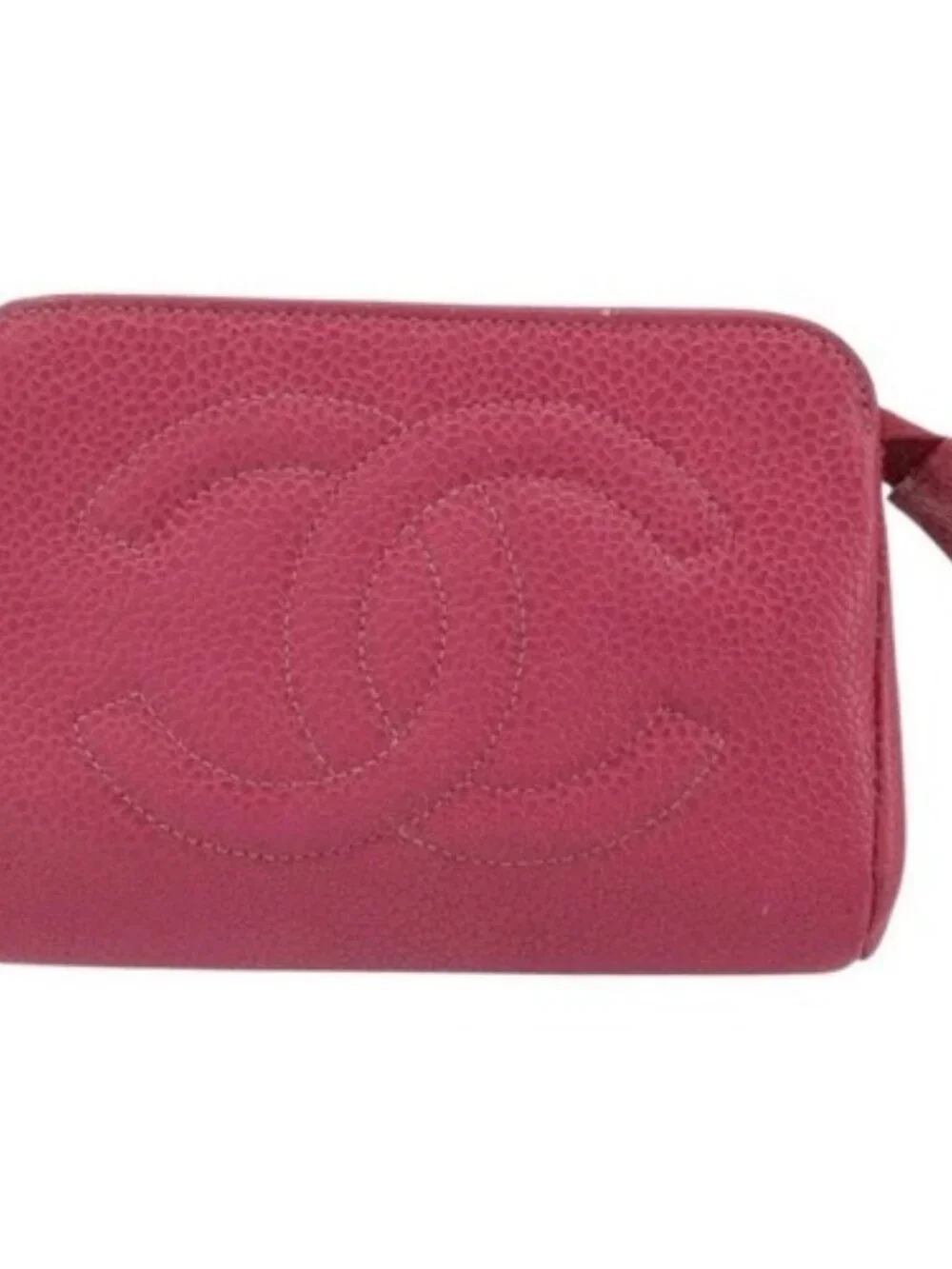 CHANEL COCO Mark Pouch Grained Calf Skin Pink Gold CC Auth 163727